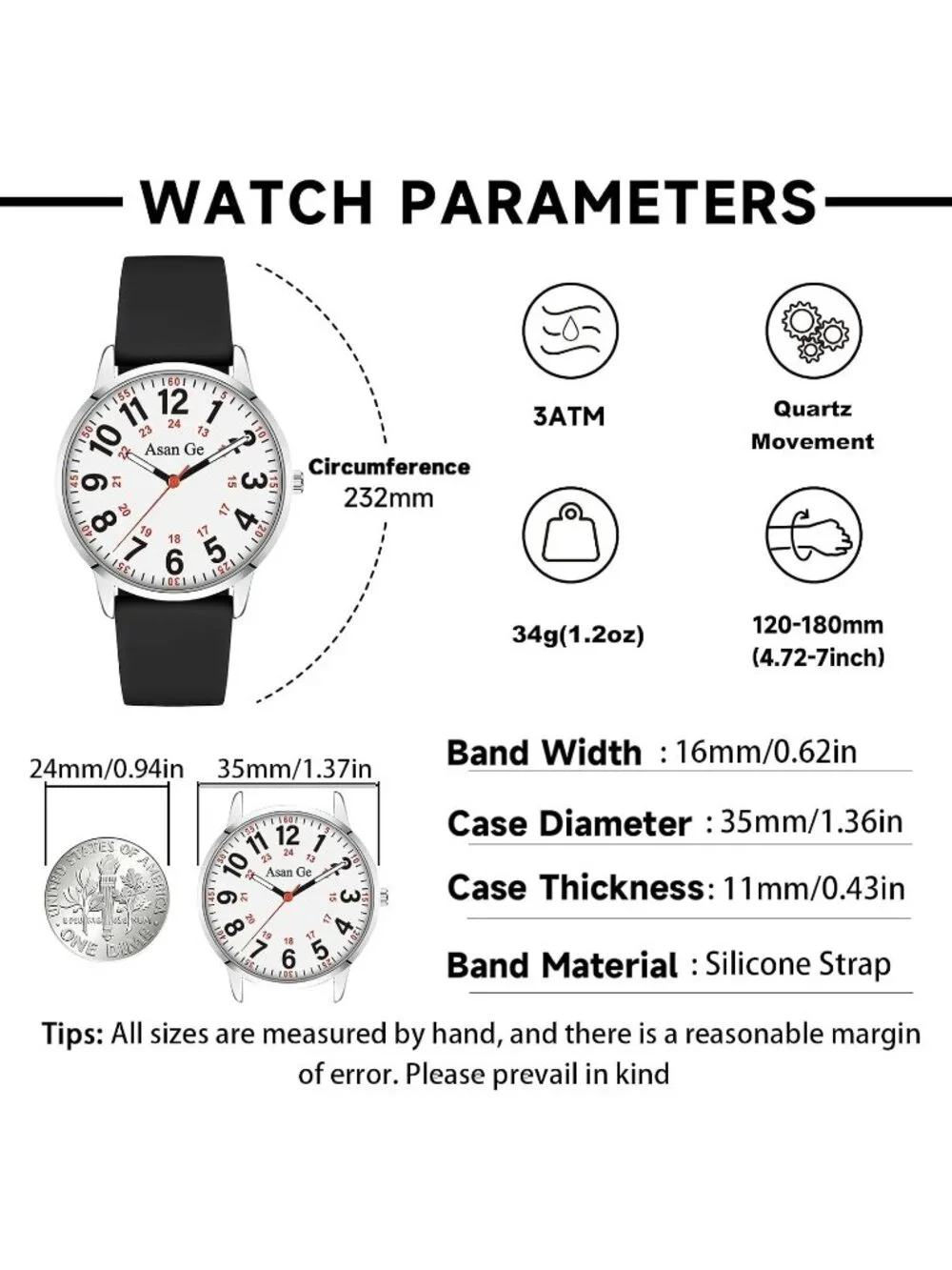 Women's Black White Silicone Strap Minimalist Waterproof Analog Fashion Watch